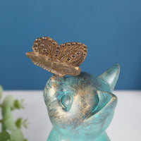 Cat Statue with Butterfly Distressed Cat Figurine with Butterfly Artistic Pet Memorial Statue for Gardeners, Garden, Patio