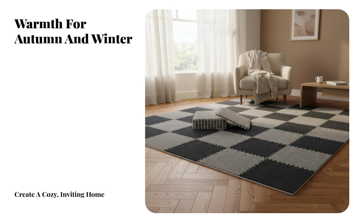 Freely Cuttable Interlocking Luxuriously Soft Carpet Tiles Easy to Clean DIY Splicing Carpet Thickened Padding Luxuriously Soft Foam Floor Tiles Anti-Slip for Families, Renters, Parents, Bedroom, Living Room, Playroom, Nursery