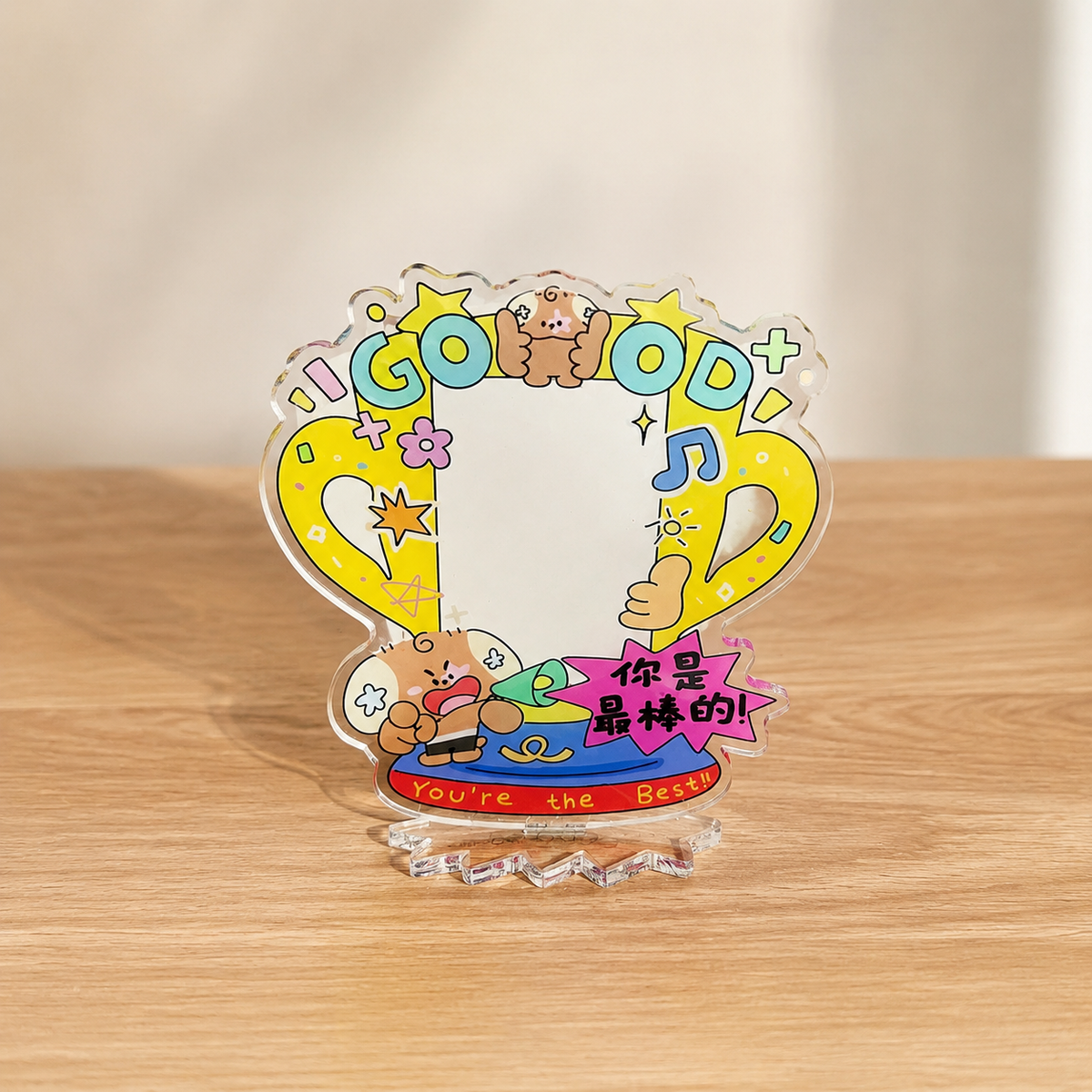 3 inch Clear Acrylic Photo Frame, Cartoon Standee Picture Frame for Instant Photo Display, Modern Small Desk