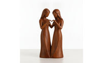 Resin Figurine with Wood-Grain Finish Heart-Shaped Tabletop Ornament Sculpture Carved Statue Smooth for Couples, Shelf