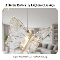 Butterfly Pendant Light Elegant Design Acrylic Butterfly Chandelier Adjustable Height Indoor Lighting for Dining Room, Restaurant, Hair Salon