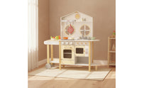 Wooden Play Kitchen with Accessories Realistic Toy Kitchen Set with Pots and Pans Interactive Wooden Play Cooking Set for Kids, Preschoolers, Daycare