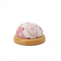 Floral Print Wooden Base Pincushion Decorative Textile Dome Needle Cushion Round Sewing Pin Cushion for Sewers, Craft Table