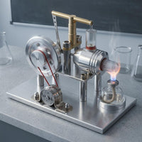 Electricity Generation Stirling Engine Copper Plunger Cylinder Stirling Engine Generator Model Educational Alcohol Lamp Metal Build for Hobbyists, Science Students, Desk, Classroom
