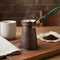 Oxidized Finish Copper Cezve Heat-Insulating Handmade Copper Coffee Pot Flared Body Turkish Coffee Pot Stovetop Use
