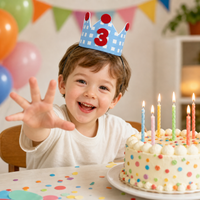 Kids' Blue Felt Birthday Hat with Number for Boys and Girls, Photo Prop & Party Decoration
