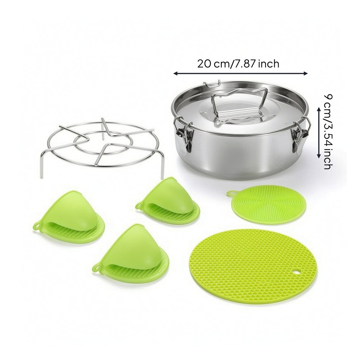 5 Pieces 304 Stainless Steel Steaming Pot Insert with Lid Practical Steamer Basket with Rack Healthy Cookware Even Heating for Home Cooks, Meal Preppers
