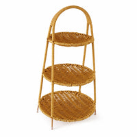 Woven Display Stand Rustic Rattan Style Stand Open-Frame for Kitchen, Homeowners