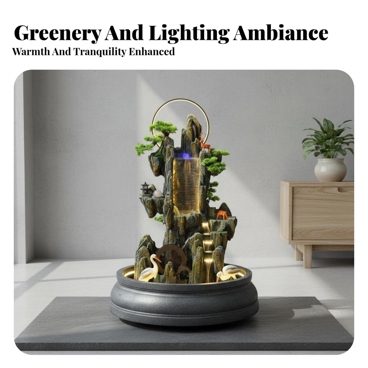 Large Rockery Water Feature Fog-Creating Water Misting Device Rockery Waterfall Water Feature Floor Standing Water Feature for Business Owners, Garden