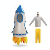 Silver-Toned Spacecraft Cosplay Costume Blue Trim Spacecraft Overcoat Oval Face Opening Pointed Top for Children, Kids, Events, Stage Performance