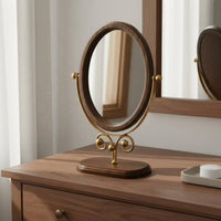 Wooden Frame Desktop 360° Rotating mirror° Rotation Vintage Design Dressing Table Mirror Decorative Personal Care Accessory for Bedroom, Dorm Room