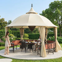 Gazebo Outdoor 3m Iron Frame Cream Canopy With Seating Garden Gazebo