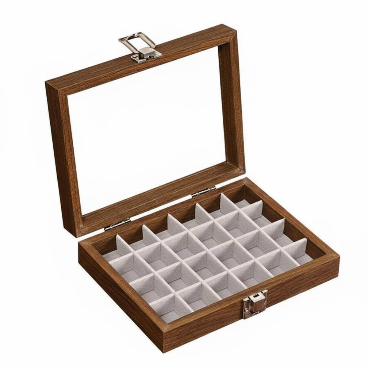Dustproof Walnut Wood Jewelry Display Dust-Proof Wooden Jewelry Box Soft Velvet Lining for Women, Adults, Bedroom, Dresser, Dressing Room