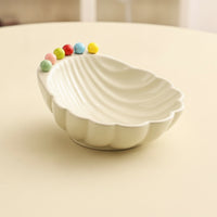 Bowl with Shell Shape Ribbed Shell Bowl with Forks Decorative for Hosts, Tabletop Display, Home Entertaining, Living Room