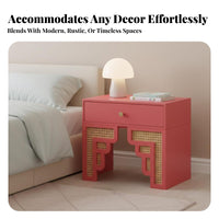 Rattan Drawer Nightstand Vintage Design Rattan Drawer Bedside Table sturdy Wood Legs Cheerful hues for Adults, Students, Office