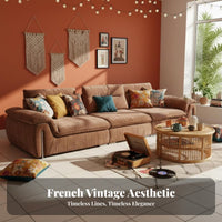 Adjustable Backrest Settee French design Living Room Seating Persimmon Color Couch for Apartment Dwellers, Homeowners, Lounge Area