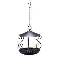 Wrought Avian Feeder Shielded Roof Black Metal Avian Feeder Hanging Tray Powder Coated Finish Garden Accessory