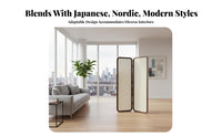 Solid Wood Frame Folding Panel Screen Zen-Inspired 4-Panel Folding Screen Freestanding Room Divider Movable for Tea Ceremony Enthusiasts, Apartment Dwellers, Interior Designers, Bedroom, Meditation Space, Classroom