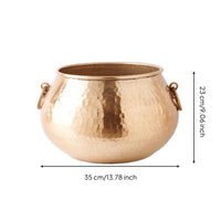 Metal Vase with Handles Gold Decorative Vase Hammered Metal Bowl Textured for Tabletop, Entryway