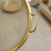 2 Pieces Two Handles Drain Basket and Plate Set Metal Rim Frying Drain Basket Gold-Tone Food Strainer Boxed Packaging
