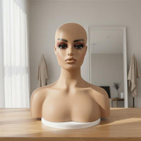 Mannequin Head with Shoulders Stable Tabletop Base Cosplay Hairpiece Mannequin Lightweight Design Hairpiece Display Head for Shop Window