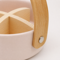 Small Ceramic Snack Serving Platter, Divided Serving Platter with Bamboo Handle, Japanese-Inspired Snack Tray for Entertaining Guests