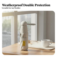 5-Fold Umbrella Black Vinyl Coating Protection Sun Umbrella Wind Resistant Rain Parasol for Tourists, Students, Commuting, Car