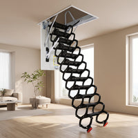 Folding Loft Staircase Overhead-Mounted Retractable Loft Ladder Space-Saving Pull down Attic Ladder for Homeowners, Builders, Mezzanine