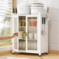 3 Layer Metal Cabinet, Retractable Pantry Cupboard Storage, Dustproof Carbon Steel Kitchen Organizer with Drainage Tray, Modern Minimalist Countertop