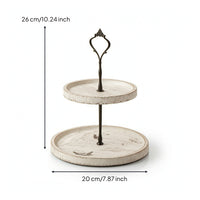 Rustic Two-Tier Dessert Stand Distressed Wooden Dessert Stand with Handle Compact Two-Tier Decorative Tray Sturdy for Hosts