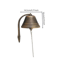 Wall-Mounted Bell with Pull Cord Rustic Cast-Iron Chime with Bracket Weathered for Homeowners, Shop Owners, Entryway, Cafe
