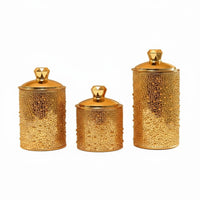 Airtight Seal Pearl Pattern Food Jar Elegant Design Gold Decorative Canister Sturdy Construction for Desktop, Pantry