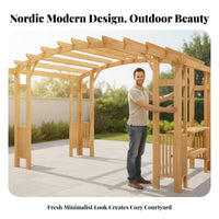 Curved Roof Grape Trellis Anti Wood Wooden Pavilion Weather-Resistant Courtyard Rain Shelter for Garden Enthusiasts, Rooftop, Backyard, Deck