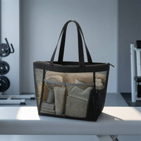 Mesh Tote Bag with Zipper Large Mesh Tote with Pockets Breathable Semi-Transparent for Beach, Pool