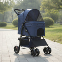 Collapsible Foldable Pet Stroller with Tray Mesh Pet Stroller with Storage Basket Breathable Carrier Compact for Travel