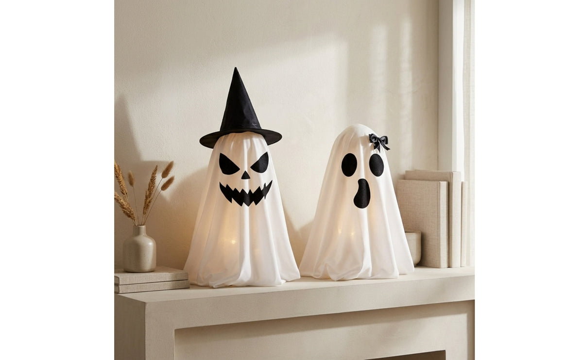 2 Pieces Draped Textile Ghosts Halloween specters Figurines Spooky Tabletop Decor for Mantel