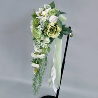 Realistic Look Artificial Teardrop Bouquet Real Feel Cascading Wedding Bouquet Long-Lasting for Brides