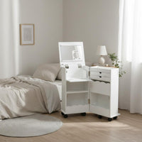 Space-Saving flip-up Dressing Table with Stool Multi-Functional Design Triple-Function Makeup Desk Integrated Storage Compartments Bedroom Furniture Minimalist and design for Apartment Dwellers, Students, Teenagers, Small areas, Dorm Room, Cloakroom