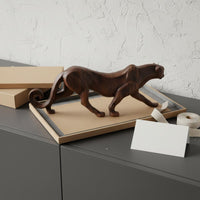 Desk Leopard Ornament Carved Look Wood-Grain Leopard Statue Stable Base Bronze Style Animal Figurine for Shelf