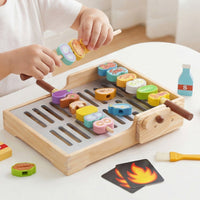 Fine Movement Skills Pretend BBQ Grill Toy Educational Wooden Barbecue Playset Realistic Kids Grill Playset Polished Edges for Kindergarten