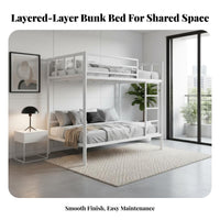 Metal Bunk Bed Frame Space Saving Steel Bunk Bed High Guardrail Bedroom Furniture for Teenagers, Students, Small Apartment, Dormitory, Dorm Room