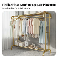 Stable Structure Unattached Standing Clothes Organizer Easy Assembly Clothing Rack with Shelf Large Capacity Unattached Standing Clothing Rack with Shelf Rust Resistant for Homeowners, Boutique Owners, Balcony, Outdoor, Bedroom, Laundry Room