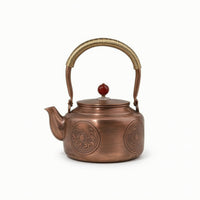 Antique Tea Kettle with Red Knob Vintage Copper Kettle Heat-Resistant Copper Teapot with Wrapped Handle Ergonomic for Table Service
