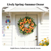 Artificial Flower Wreath Butterfly Floral Summer Wreath Realistic Faux Florals for Wedding Wall Decor Porch