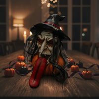 Witch Figurine with Pumpkin Base Tabletop Witch Bust Gothic for Frightful Dwelling