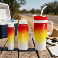 3-Piece Gradient Sports Water Bottle Set with Handle and Leak-Proof Design, Large Capacity