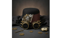 Black Steampunk Hat with Goggles Metal Gear Decorations Steampunk Top Hat
