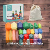 28 Pieces Educational Balancing Stone Blocks Child Safe Polygonal Building Blocks Improves Balance for Toddlers, Kids, Preschool, Classroom