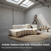 Curved Curvilinear Sofa Minimalist Design & Corner Configurationd Sectional Couch with Chaise Easy to Clean Sleek for Homeowners