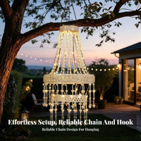 Waterproof Beaded Tassel Pendant Light Automatic Dusk to Dawn Chandelier Style Solar Light Frost-Proof Solar Chandelier Weather Resistant